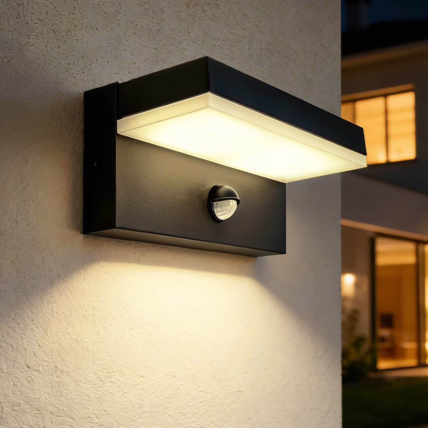 EBION LED Outdoor Wall Lights with Motion Sensor,IP65 Waterproof PIR Outside Wall Lights,12W 3000K Modern Aluminium Indoor Outdoor Garden Wall Lamp for Front Door,Porch,Garden,Patio