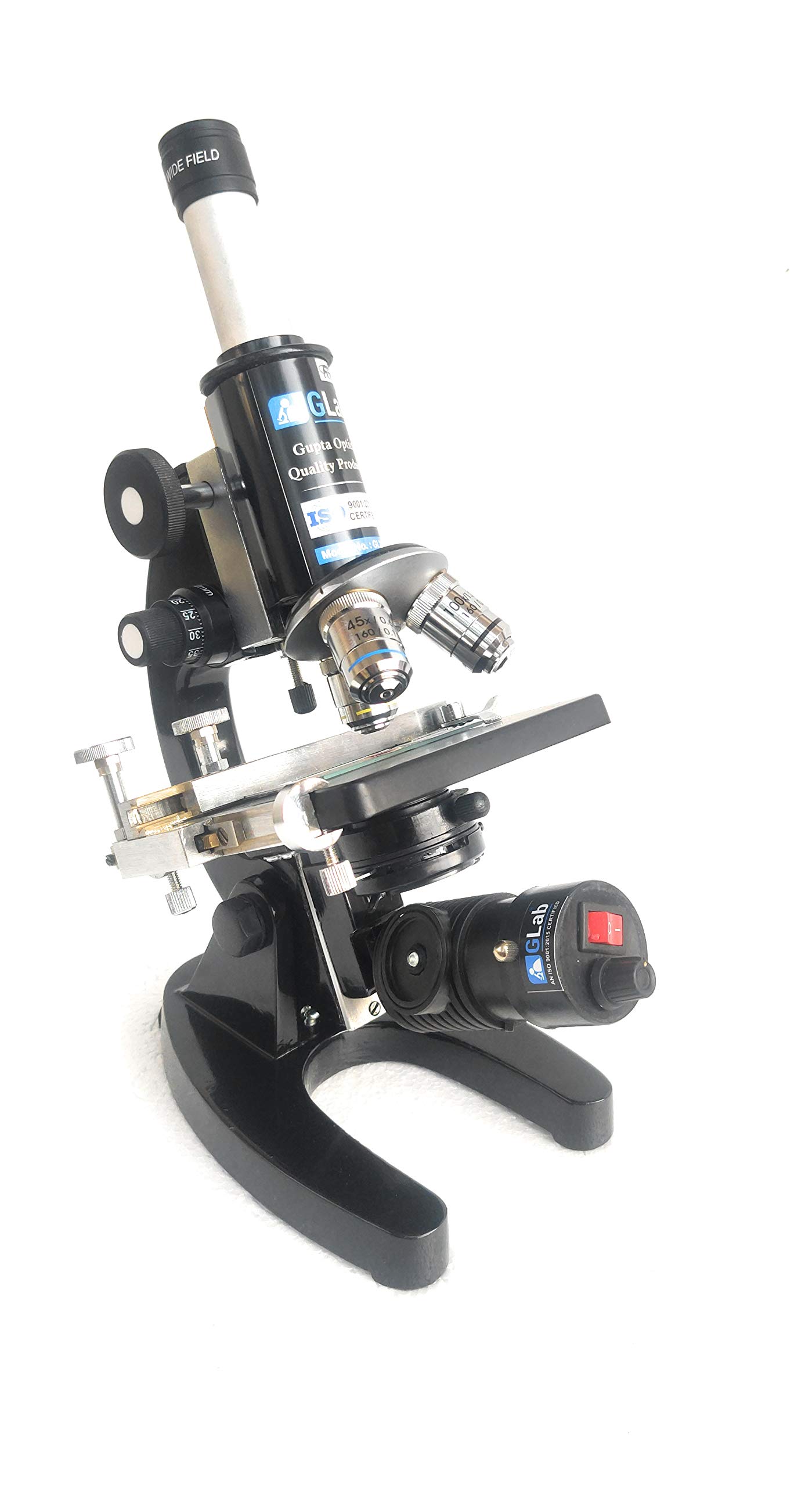 Gom GLab India Medical Microscope with Brass Mechanical Stage with LED Lamp and 50 Blank Slides and 2 Prepared Slides-image-6