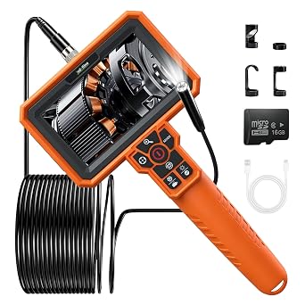 Handheld Inspection Camera with 7.2 Screen, Built-in 16GB Storage, Standalone Endoscope Camera Record & Playback, 8 LED Lights, Rechargeable Borescope for Pipe, Wall & Auto Inspection
