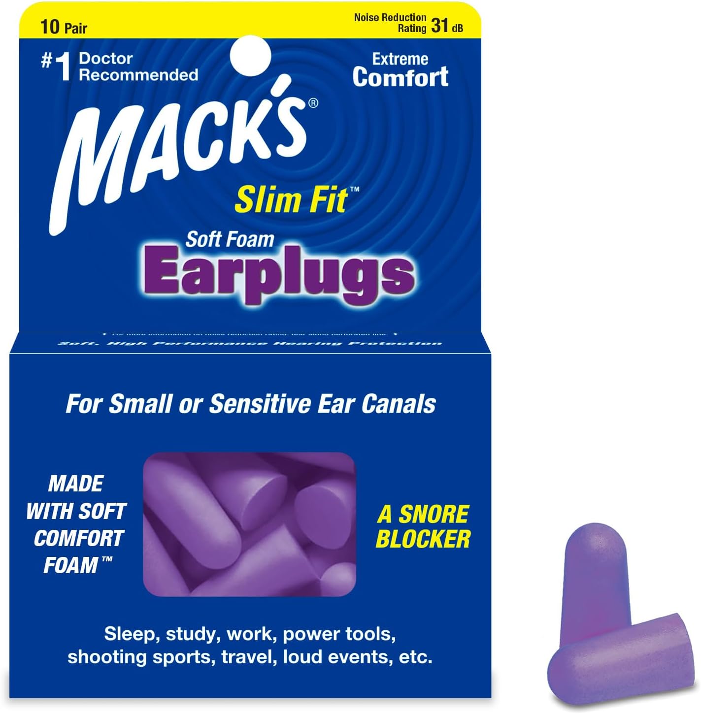 Safesound Soft Foam Slim Fit Earplugs - Pack of 10 Pairs