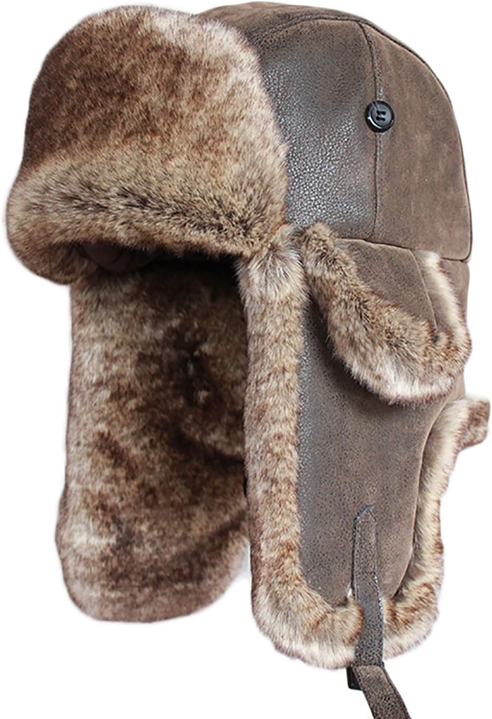 Winter Hats,Bomber Hat Pu Leather Trooper Trapper Hat Men Faux Fur Aviator Bomber Hat Winter Ear Flaps Cold Protection Keep Warm Pilot Cap,A-7 3/8-7 5/8