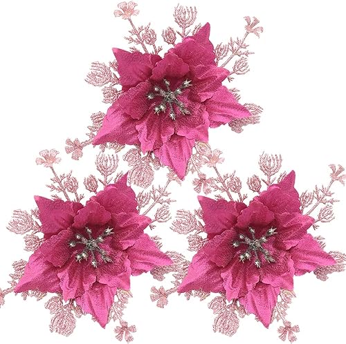 wybcfp Paquete de 12 flores artificiales de Pascua para decoración de árbol de Navidad, guirnalda de coronas, material para boda, fiesta de Año