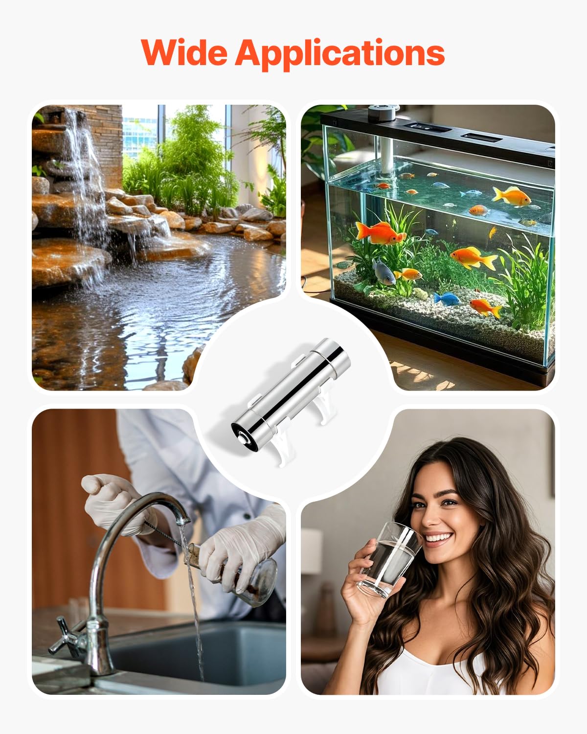 VEVOR 8 W Purificador de Agua Ultravioleta, 1 GPM, Filtro Purificador de Agua Ultravioleta Versátil para Toda la Casa con Carcasa de Acero Inoxidable, Funda de Cuarzo Apto para Ducha, Bebida