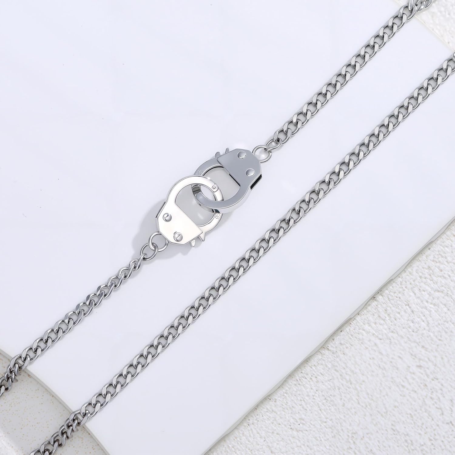 925 Sterling Silver Handcuff Choker Necklace - 2 Styles (Sterling Silver/Stainless Steel Chain) - Hypoallergenic Minimalist Jewelry for Women & Men, Punk Biker Fashion