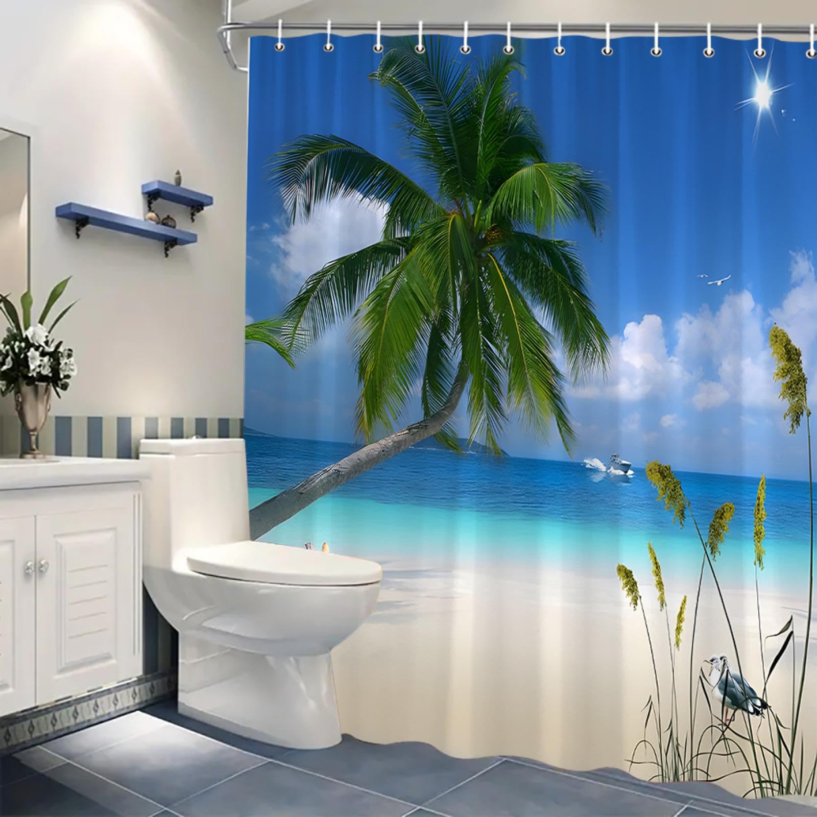 Rideau de douche en polyester de qualité supérieure au motif palmier de luxe 136x200cm
