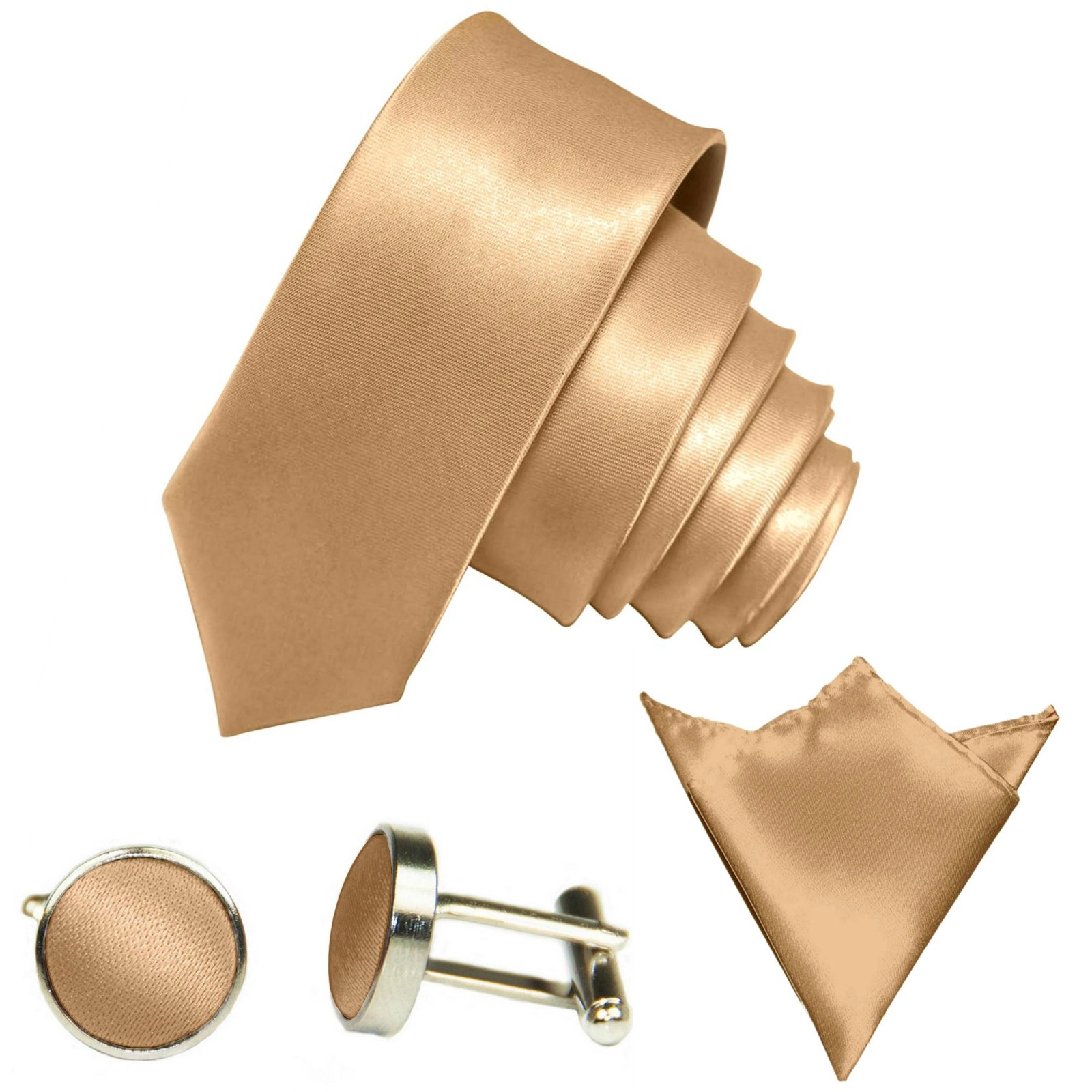 GASSANI Set Cravatta Slim 3 Pezzi, in Satin, 29 Tonalità