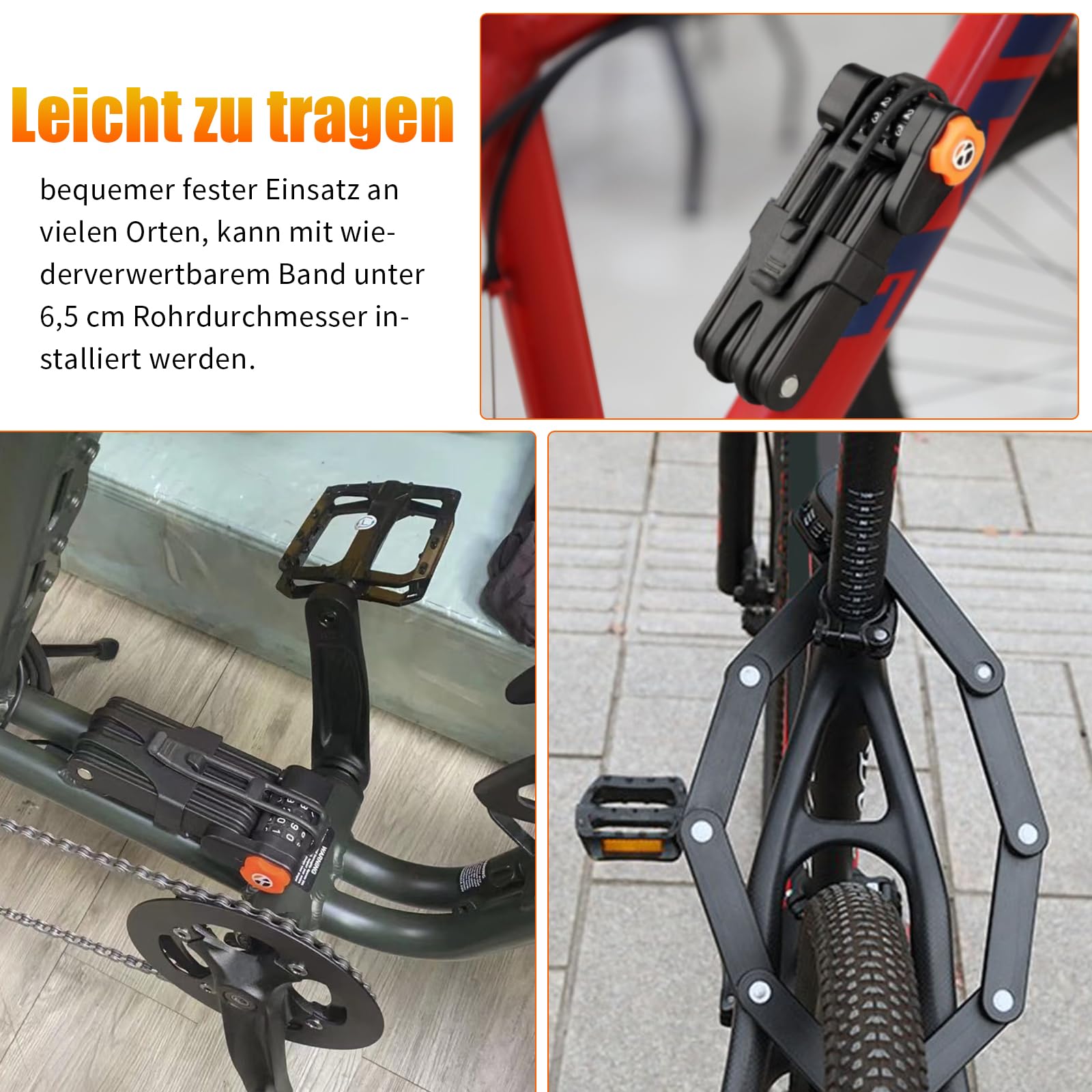 składane zapięcie rowerowe z uchwytem, zamek szyfrowy, długość 85 cm, 8 przegubów, wysokie bezpieczeństwo, składane zapięcie do rowerów elektrycznych, skuterów elektrycznych, skuterów, rowerów