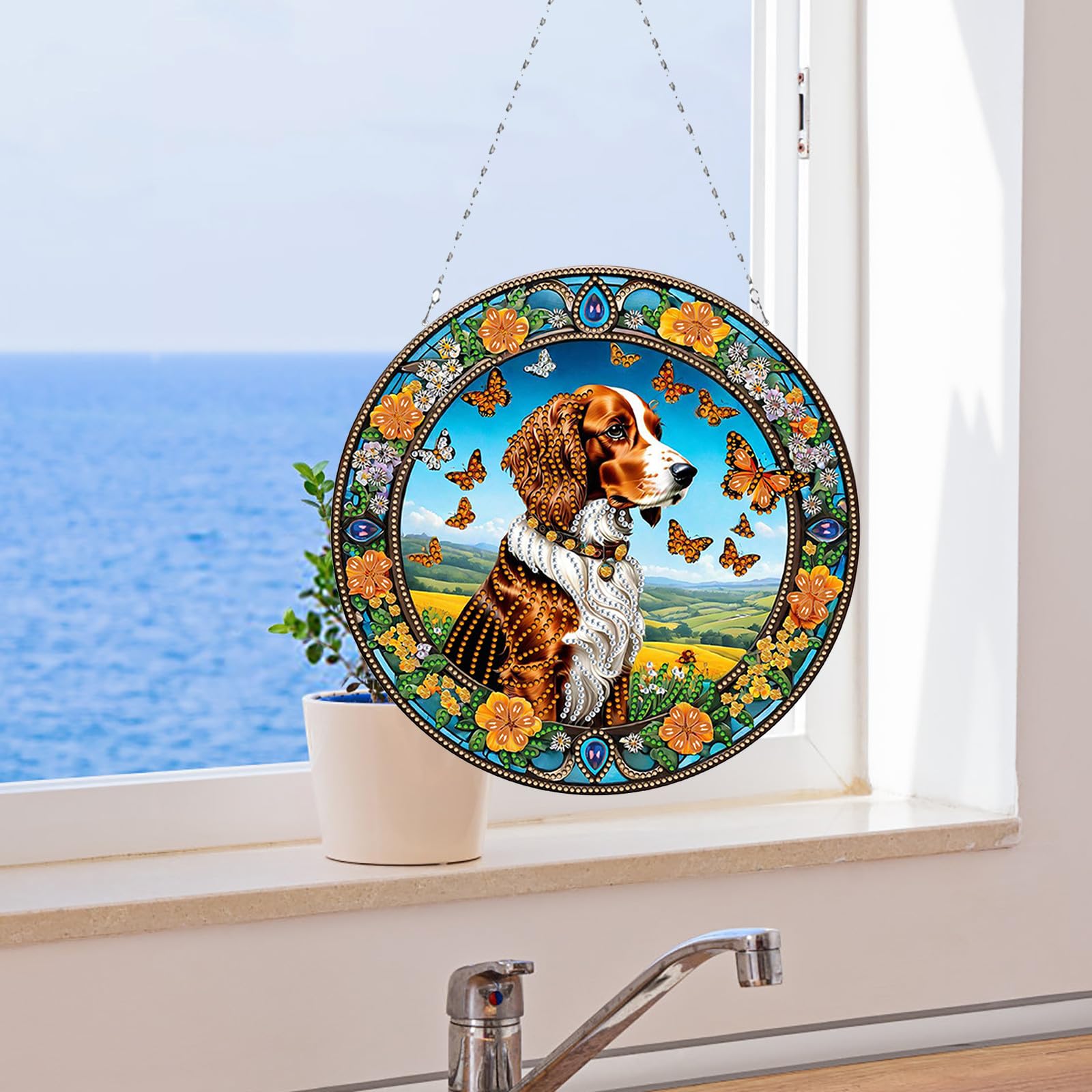 Lebartm Ornamento con ciondolo a forma di diamante fai da te a forma di speciale pittura artistica con diamanti da appendere su un solo lato ornamento con diamanti per adulti Home Garden