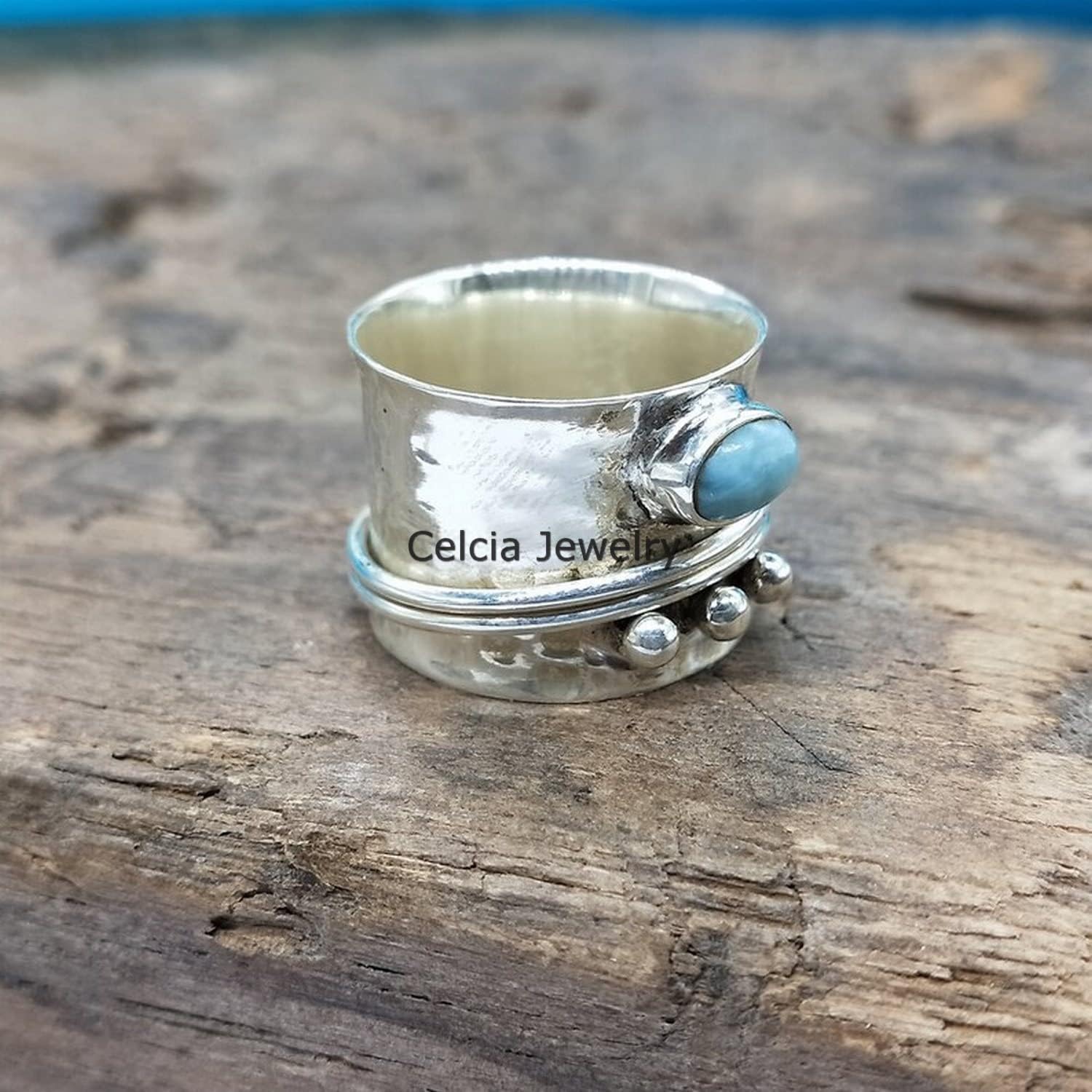 Solid 925 Sterling Silver Meditation Spinner Ring, Natural Abalone Shell Gemstone Spinning Ring, Unique Handcrafted Jewelry for Women/Men