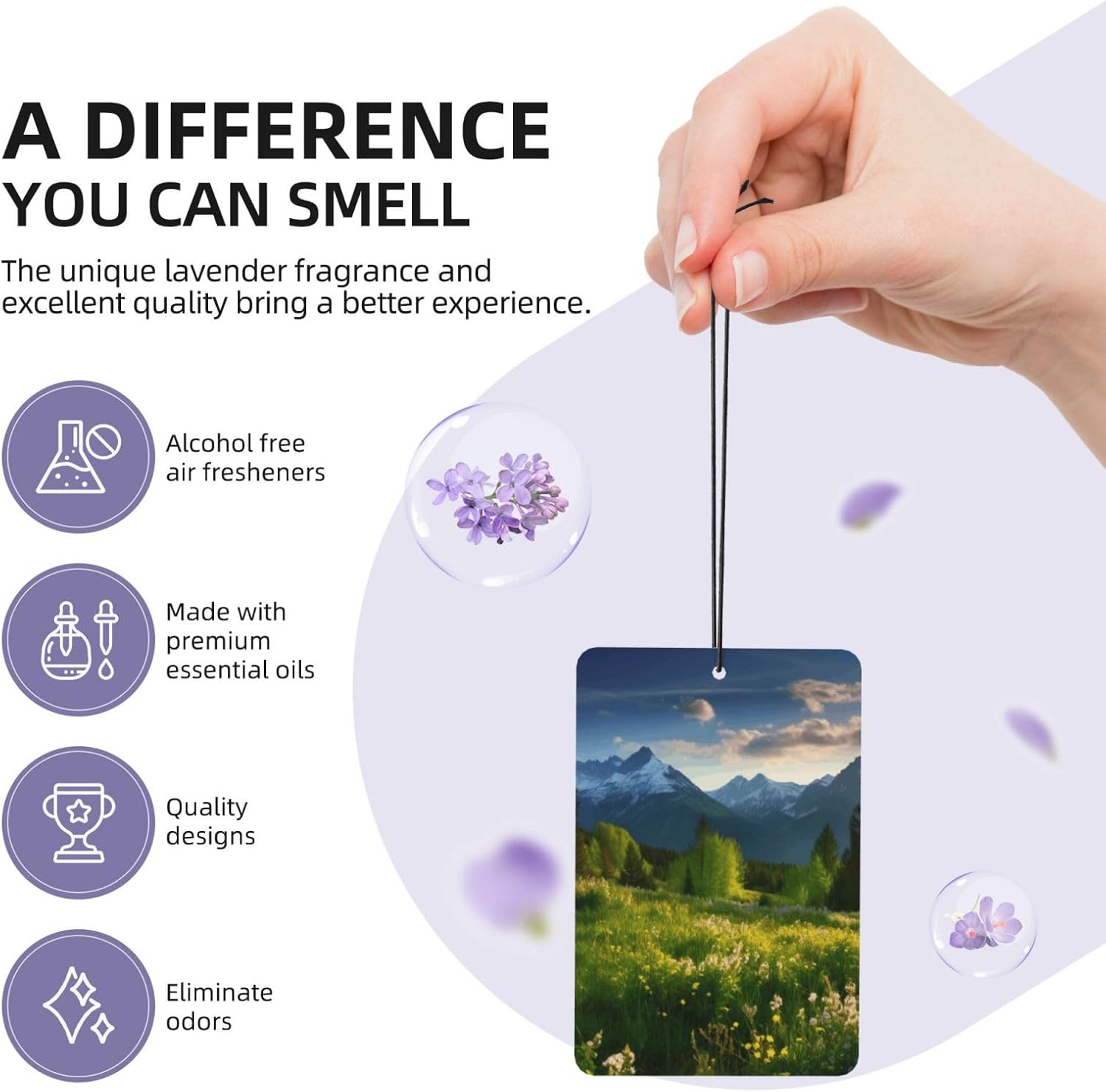 Car Air Freshener 24 PCS springtime in the mountains Hanging Car Air Fresheners Auto Interior Decor Card Freshener Strong Scented Card Lavender Cars Scents for Office Bedroom Close Drawer Rectangle
