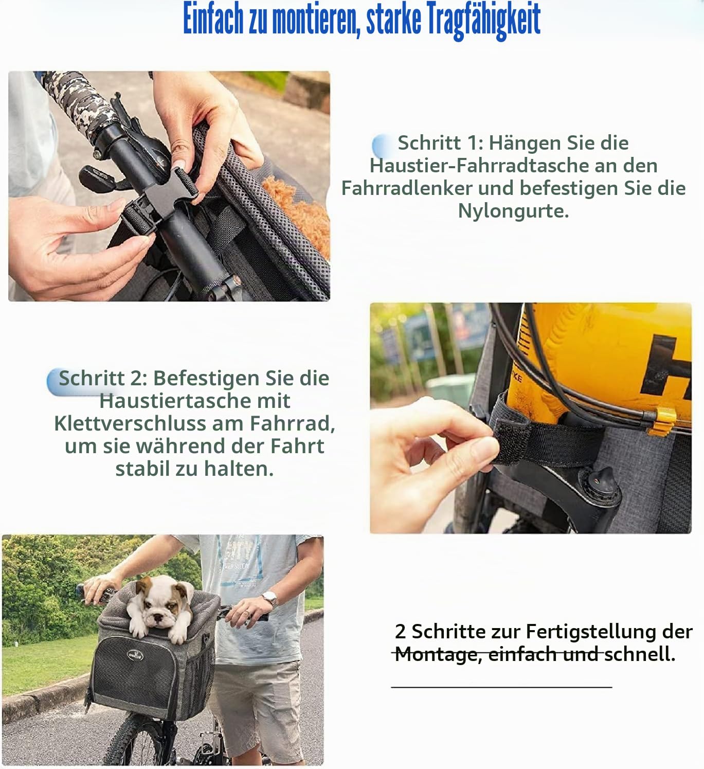 Wakytu Hunde Fahrradkorb Transporteur, Pet Bicycle Carrier Backpack für Fahrradtouren, reflektierende Streifen, Zwei Seitentaschen, Fahrrad Transportbox für Hundereisen mit kleinen Hunden