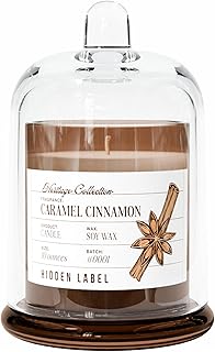 Hidden Label Fall Candles Caramel Cinnamon Scented, 10oz Natural Candles Non Toxic for Home Scented with Clear Bell Jar, Aromatherapy Candle for Spa/Yoga/Meditation & Stress Relief Gifts