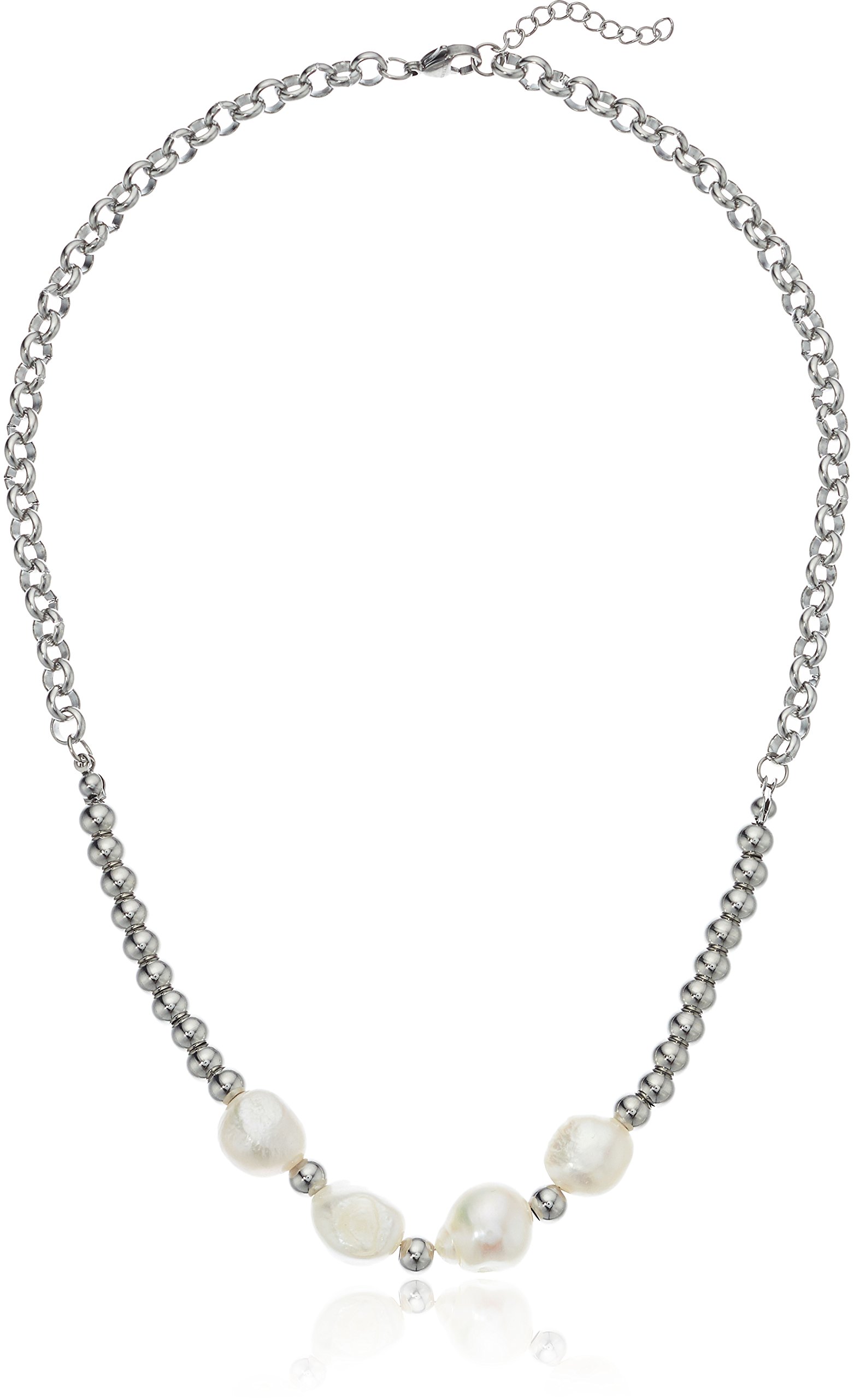 ELYA JewelryELYA Women's Freshwater Pearl Beads Stainless Steel Necklace - 17"