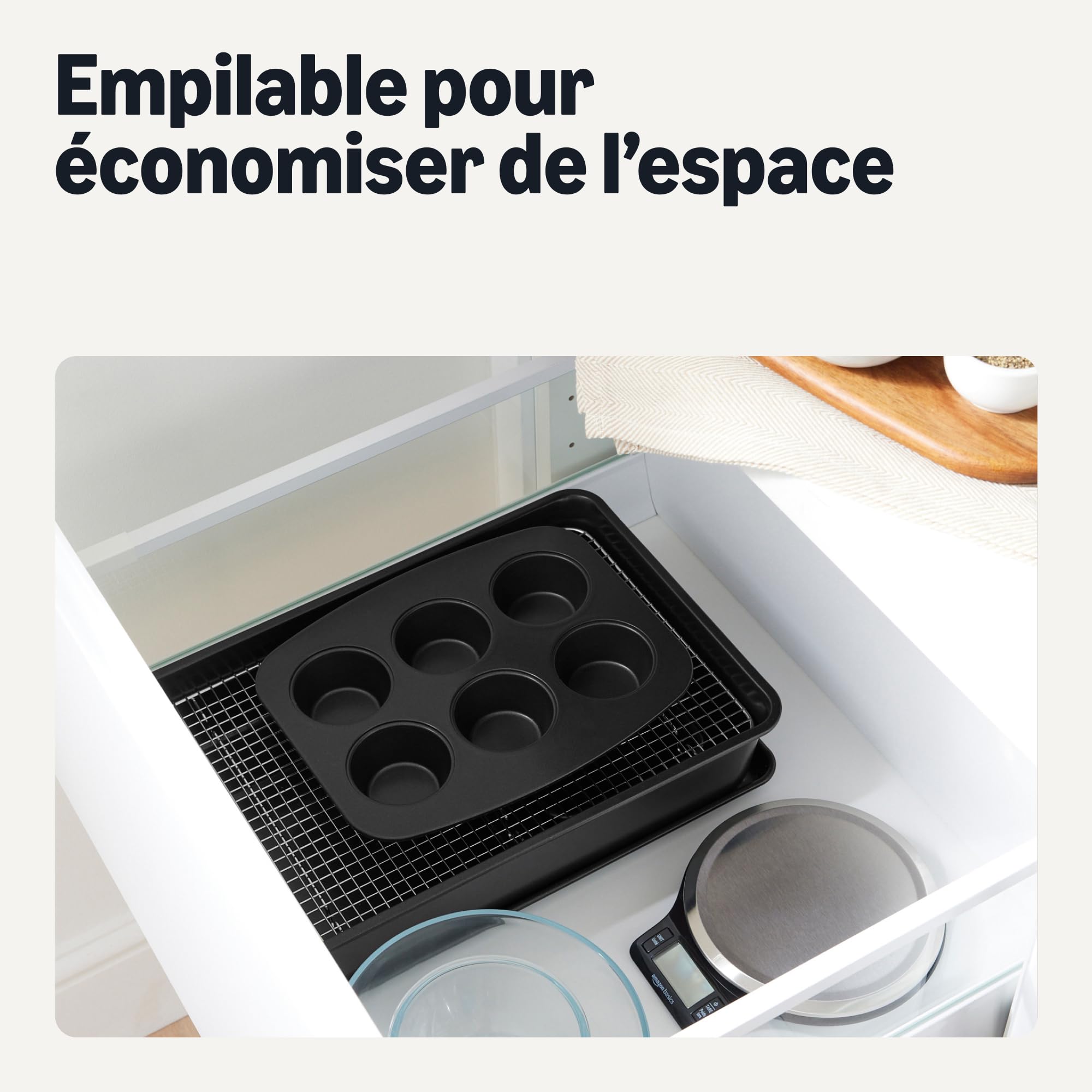 Amazon Basics Lot de 6 Ustensiles de Cuisson Antiadhésifs Empilables, Passent au Lave-Vaisselle et au Four