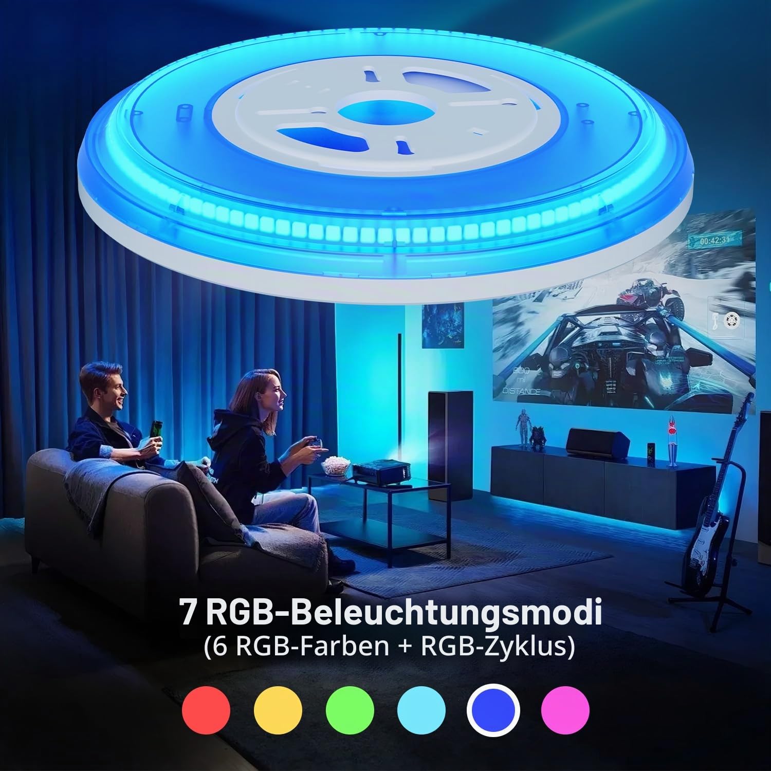 slochi LED Deckenleuchte Dimmbar mit Fernbedienung, 40CM RGB Farbwechsel Deckenlampe Led, 3000K-6500K Badezimmer Lampe für Bad Kinderzimmer Schlafzimmer Wohnzimme-Rund Weiss