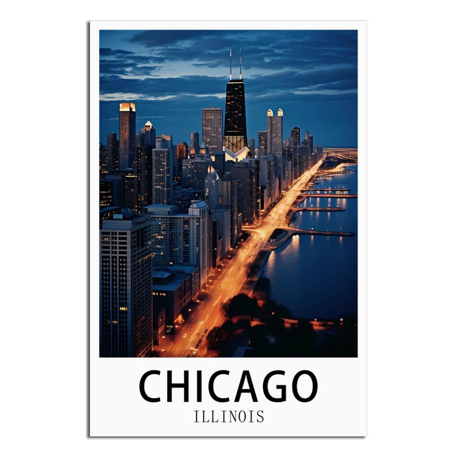 Sljgineu Unframe-Style Chicago Illinois Vintage Travel Posters City 12X18inch(30X45cm) Canvas Wall Art Print Modern Painting Poster For Living Room Decor