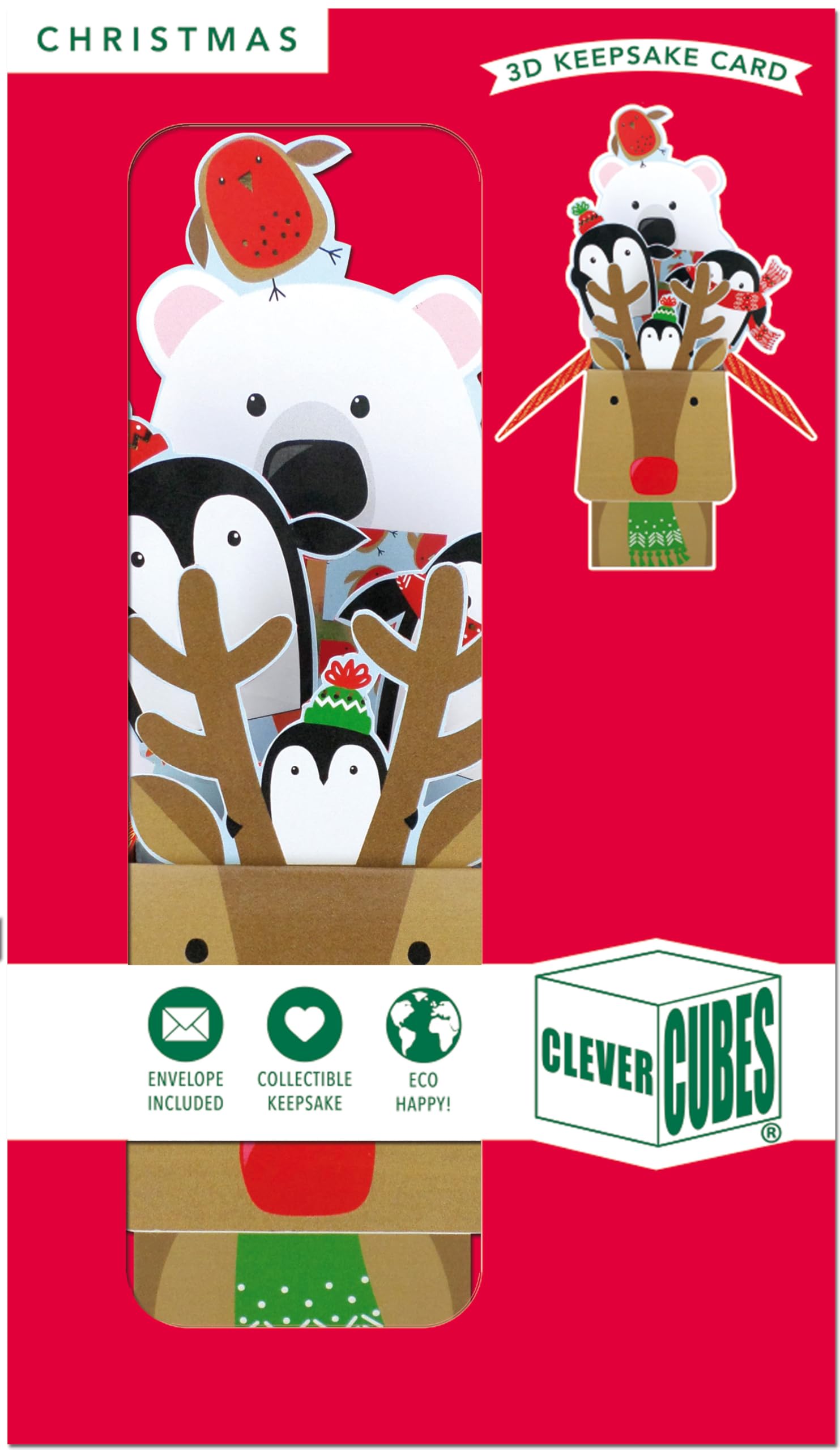 Clever Cubes Pop Up Reindeer, Bear & Penguins Fun Christmas Card 3D Xmas Card XCU012 - Image 2