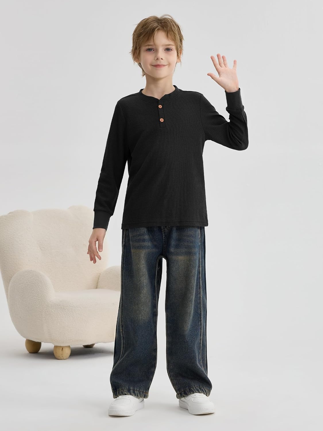 Resinta 4 Pack Toddler Boys Henley Long Sleeve Shirts Boys Waffle Henley Knit Thermal Tops for Daily Wear Running Outdoors - Image 3