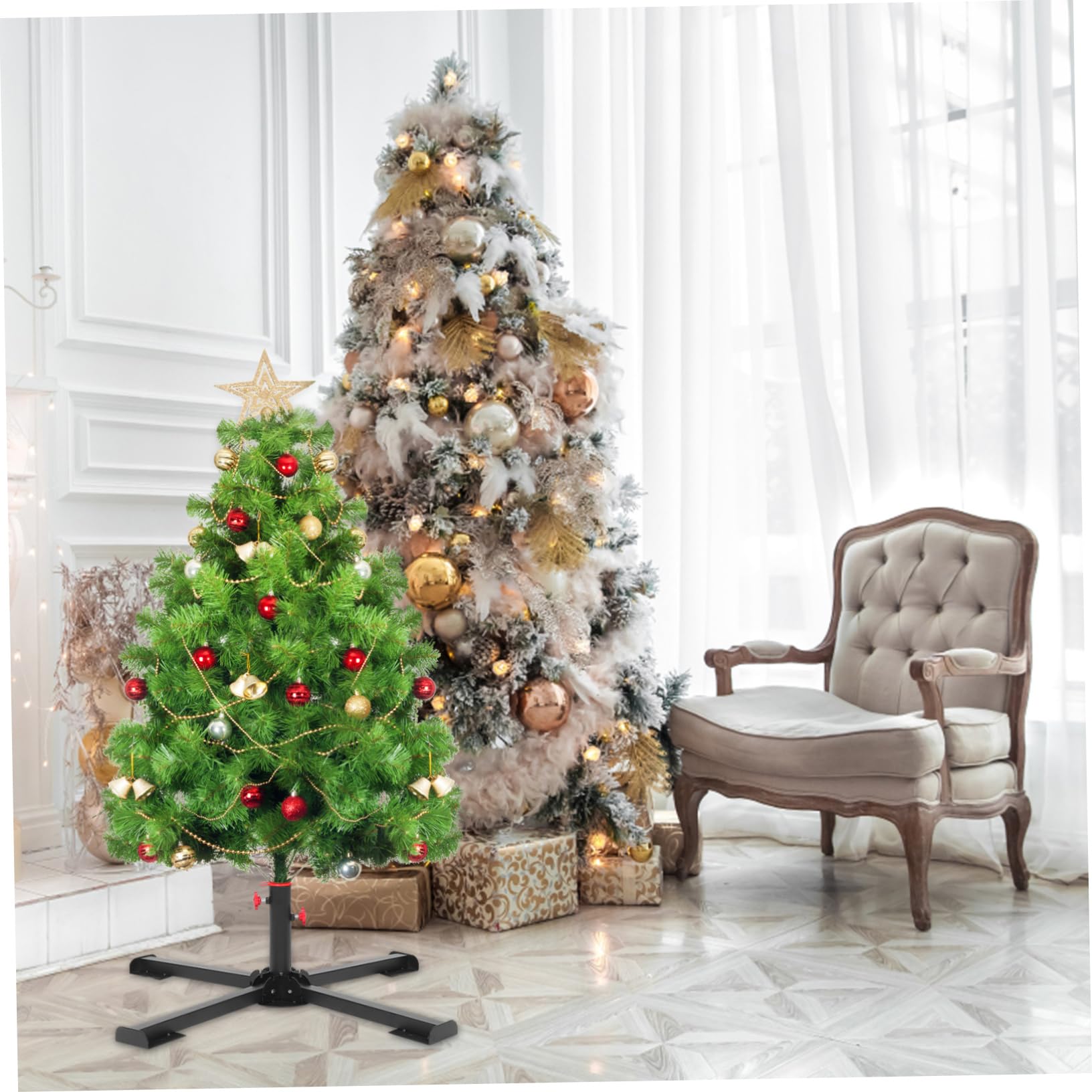 Cabilock Base de Árbol de Navidad Negra de Acero Inoxidable Diseño Plegable