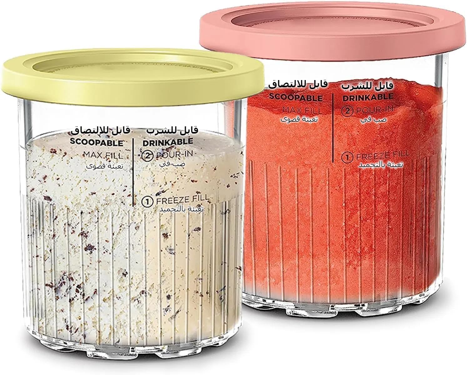 Ice Cream Makers, for Ninja Creami Deluxe NC500 NC501 Series, BPA-Free & Dishwasher Safe, 24OZ Pints with Lids 2 Pack - Color Lids, Yellow/Pink