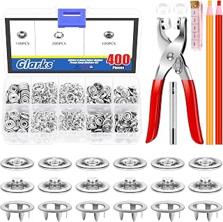 Glarks 407pcs 9.3mm(3/8in) Metal Snap Buttons with Snap Pliers Press Tool, Silver Hollow Prong Snap Buttons and Snap Fasteners Tool with Tape Measure and Tailors Crayons Kit for DIY Sewing Crafting