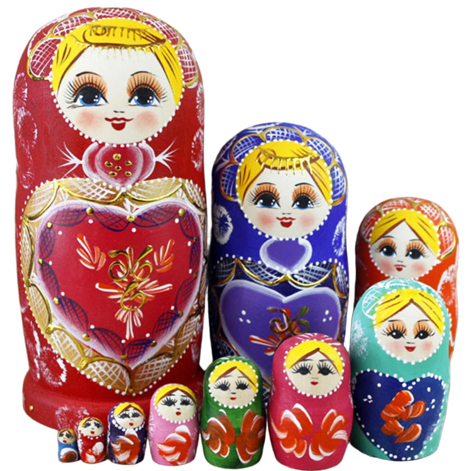 AwnsIMfreien Nesting Dolls 1 Set(10Pcs) Girl Pattern Matryoshka Doll Wooden Colorful Russian Nesting Dolls Stacking Toys for Kids, Home Decoration, for Kids, Russian