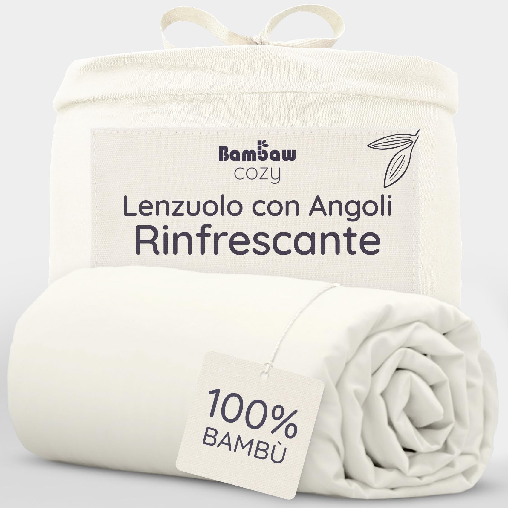 Bambaw Lenzuolo angoli matrimoniale bambu, 180x200 cm, Altezza fino a 35 cm, Lenzuola rinfrescanti, Biancheria da letto in bambu, Lenzuola antiacaro matrimoniali, Lenzuolo 180x200 con angoli (Beige)