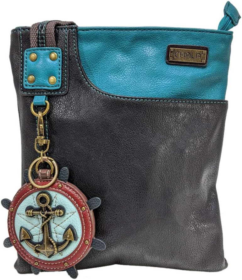 CHALA Crossbody Phone Purse | SOFT PU Leather SWING Bag Mini Key fob (Teal_Anchor)
