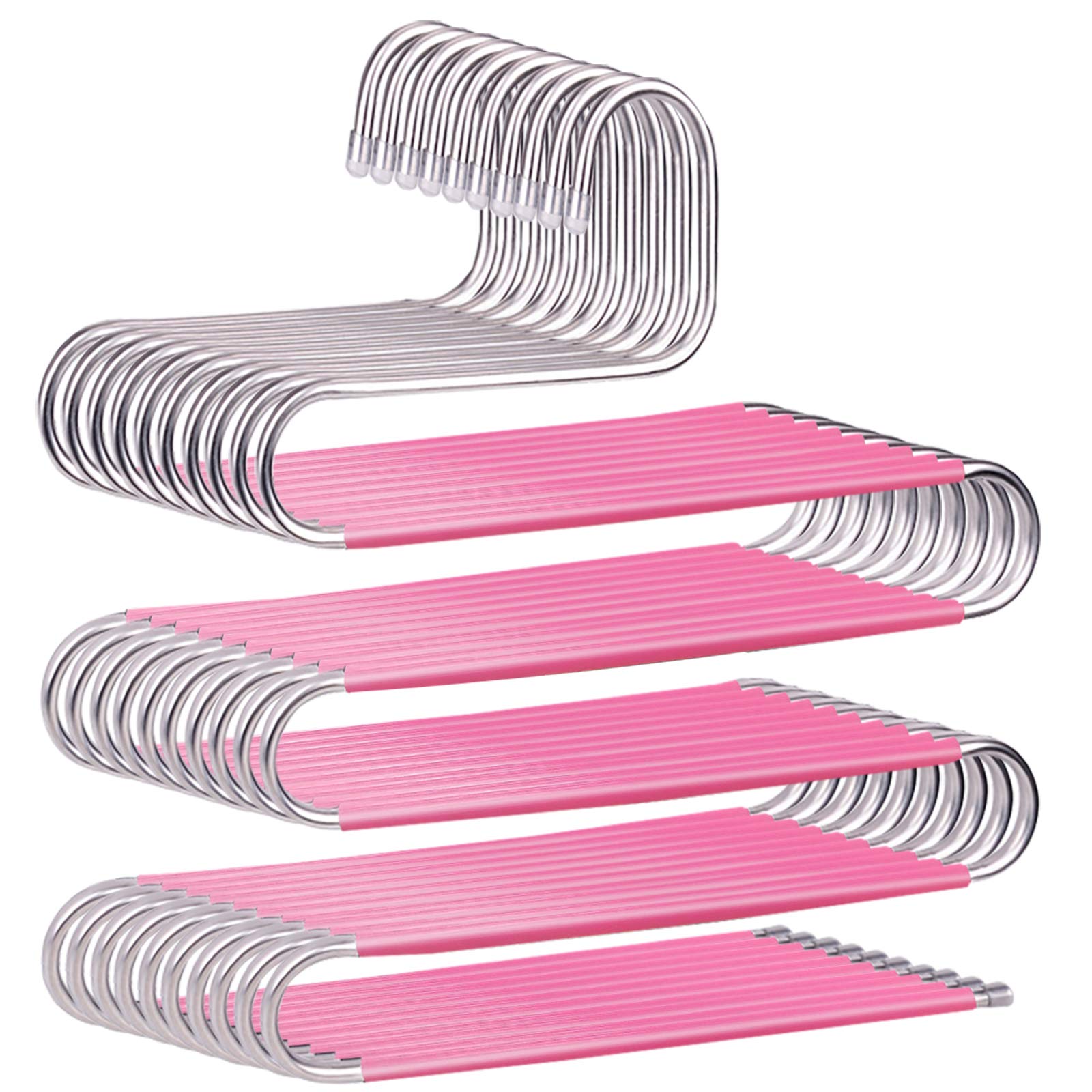 Pants Hangers,Pant Hangers Space Saving 10 PCS Pink Hangers Pants S Shaped Trouser Hanger Closet Storage Organizer for Pants Jeans