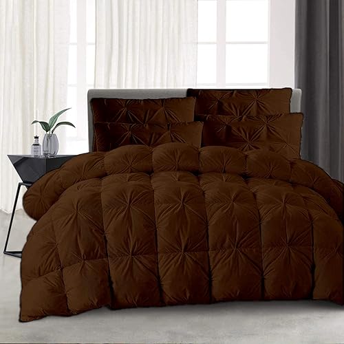 CALIFORNIA BEDDING Edredón plisado extra grande de 136 x 120 pulgadas, algodón egipcio alternativo de plumón de 3 piezas con 8 pestañas en las