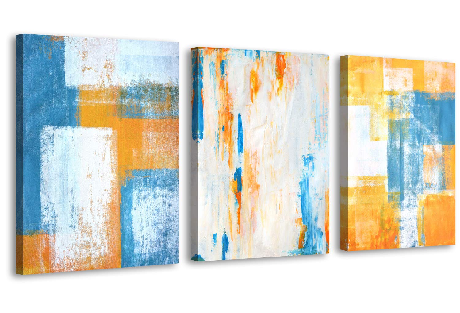 Genius Decor Modern Abstract Blue Orange Wall Art Set for Living Room Canvas Painting Print