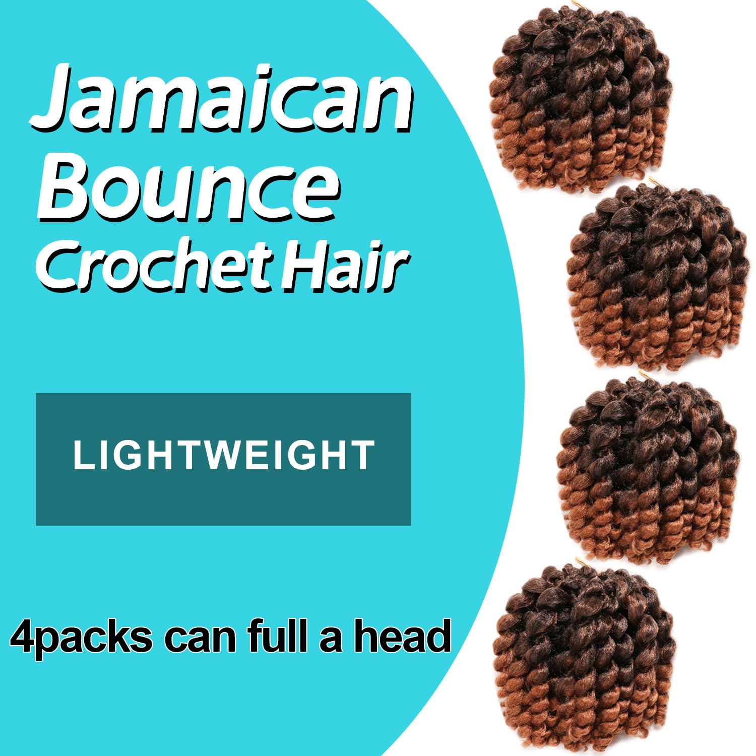 Kenkenten Jamaican Bounce Crochet Hair-4 Packs Deal 8 Inch 22Roots Jumpy Wand Curly Crochet Hair For Black Women(8 Inch 4 Packs, T1B-30#)