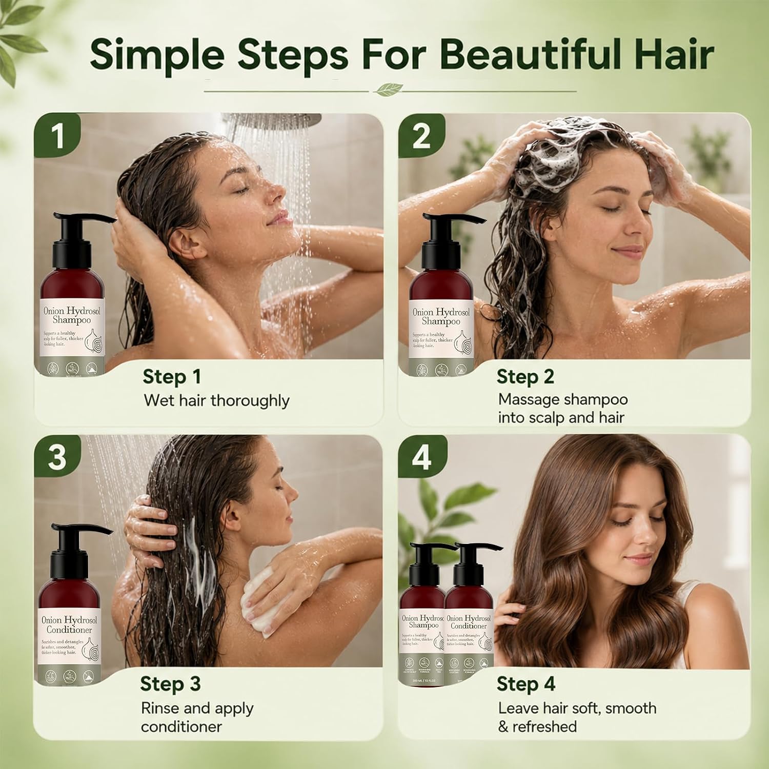 Onion Hydrosol Shampoo and Conditioner Duo for Hair Growth, Onion Shampoo with Biotin Rosemary For Thinning and Healthier Thicker hair, Paraben Free