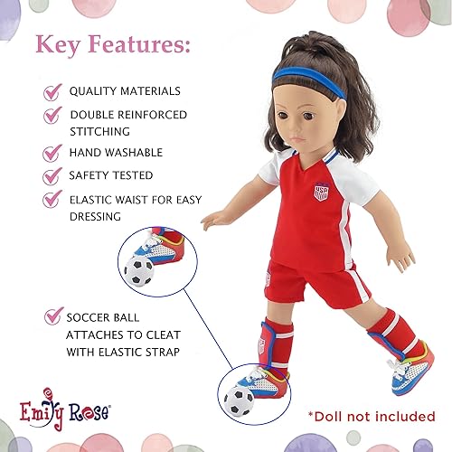 Miniatura 4 de Emily Rose Ropa de muñeca de 18 pulgadas, 9 piezas, uniforme de equipo deportivo de fútbol de Estados Unidos, conjunto de accesorios de ropa