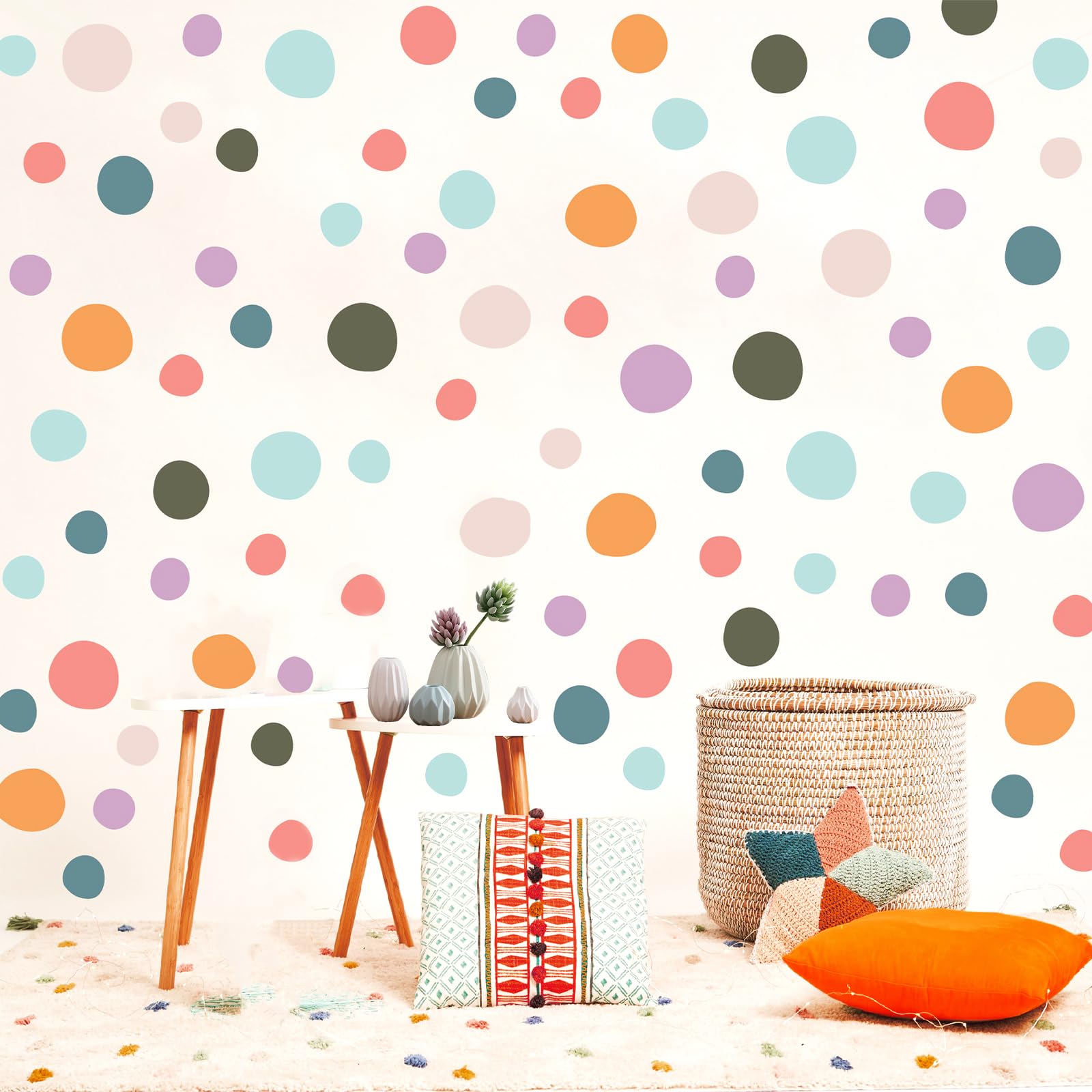 hhdatc Colorful Boho Dot Wall Decals Peel and Stick, Removable Round Circle Rainbow Wall Stickers for Nursery Classroom Bedroom & Living Room Decor