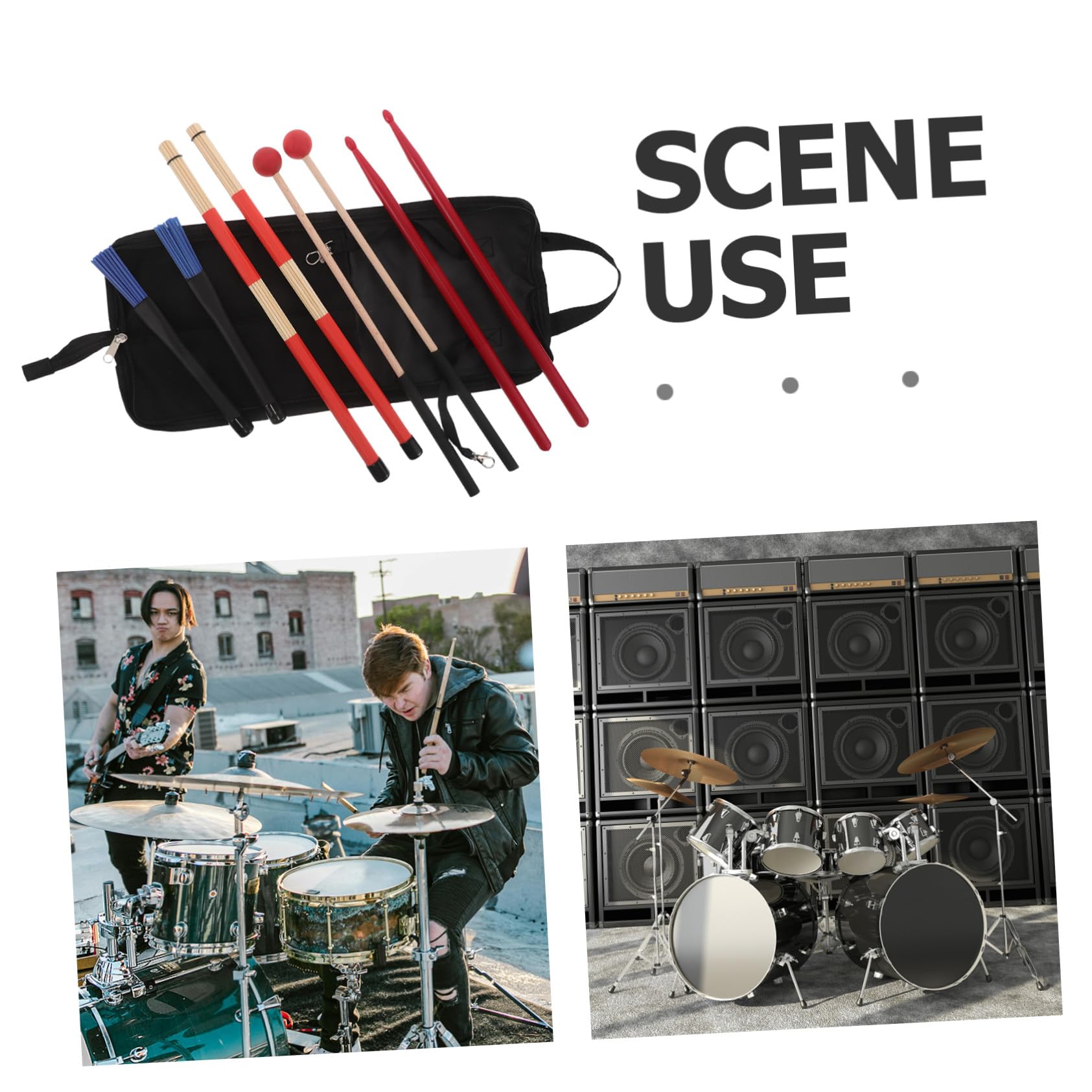 Mikinona Set de Baguettes de Percussion Paquet de Rangement Baguettes de Batterie Balais de Tambour et Accessoires pour Batteurs Professionnels
