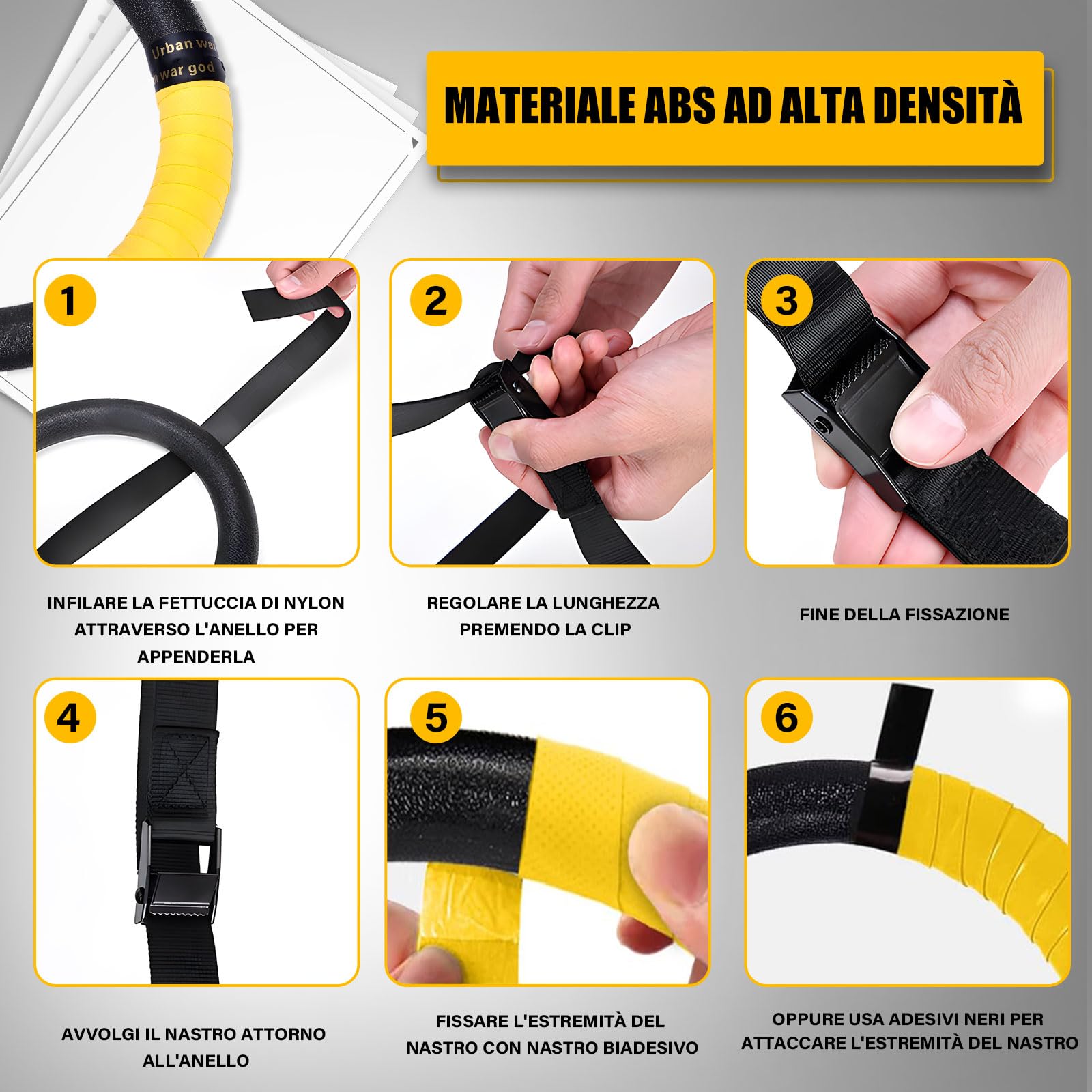 Anelli Ginnastica Fitness Anelli Palestra con 4m Regolabili Lunghi Fibbie Cinghie, Anelli Calisthenics Antiscivolo, Grande per Il Muscolo Up, Pull Up & Training Muscolare