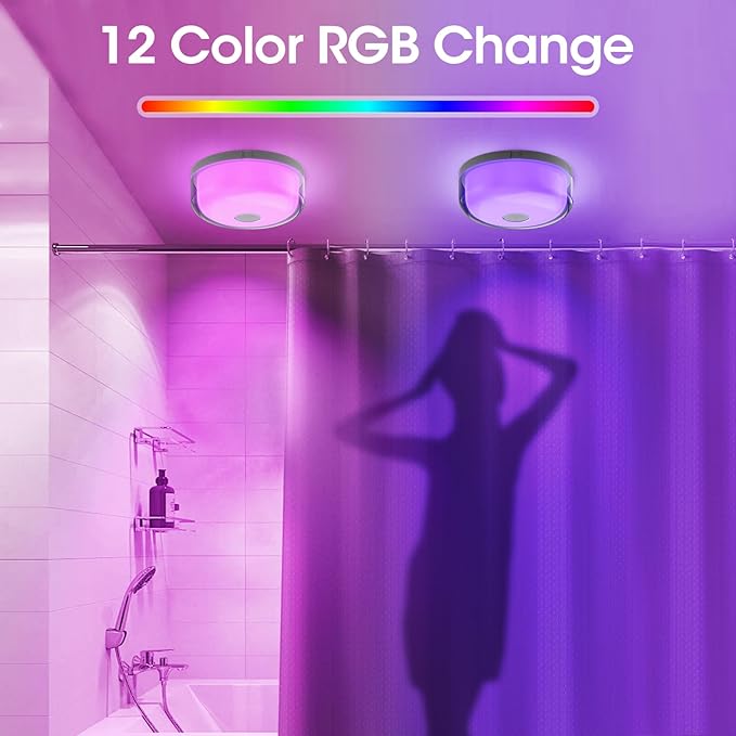 Funlenry Rechargeable Shower Light No Wiring - 15 Color Changing Mood Light for Shower Bathroom Closet Bedroom Livingroom, 2 Pack photo 5