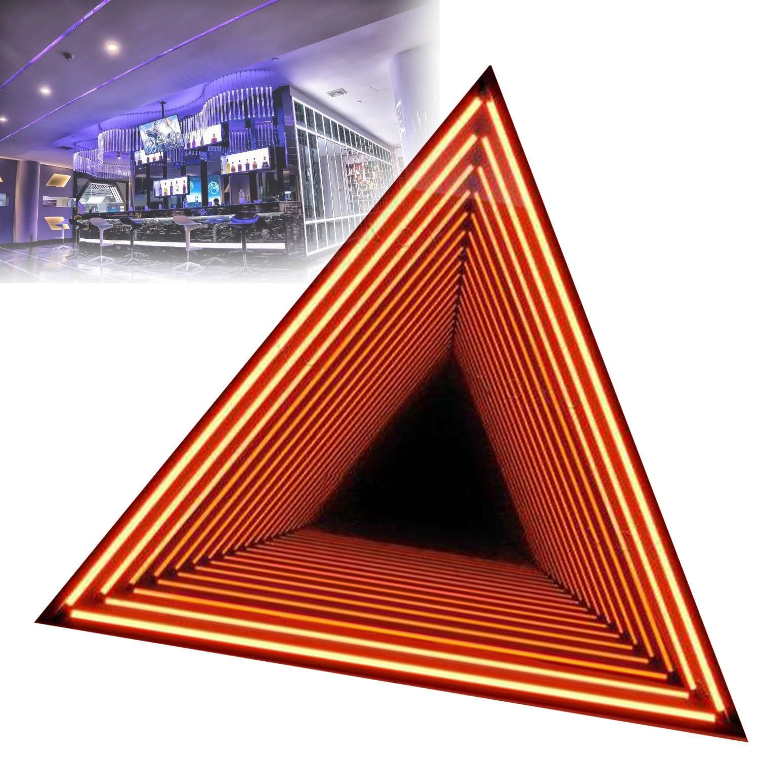 Lampa lustrzana tunelowa ze zdalnym sterowaniem, nieskończona lustrzana lampa nocna z wieloma kolorami, wiszące lampy ścienne 3D, do sypialni, pokoju dziecięcego Triangle-70cm