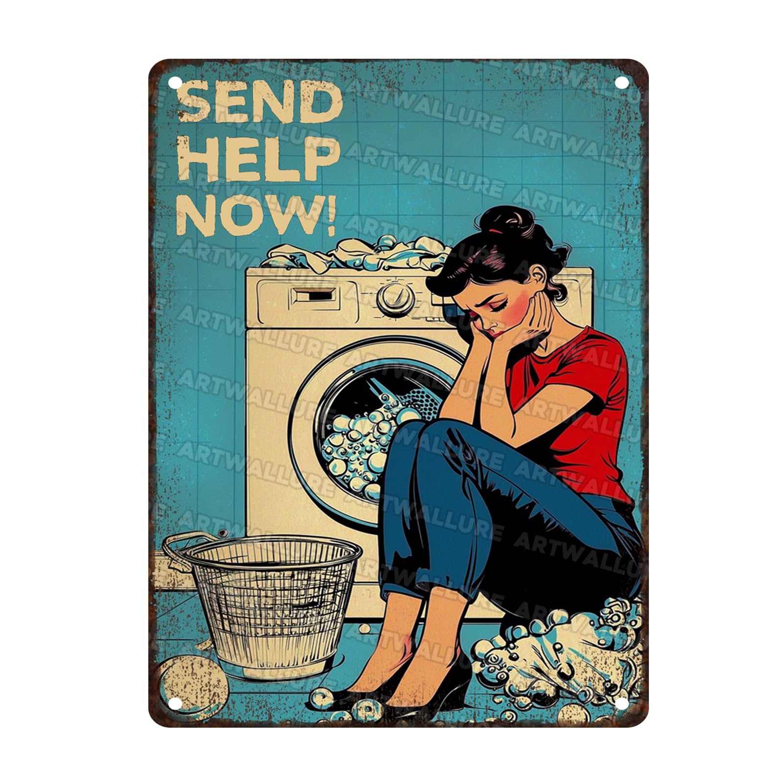 Laundry Room Vintage Sign Send Help Now Metal Sign Funny Laundry Poster Decor 12x16inch