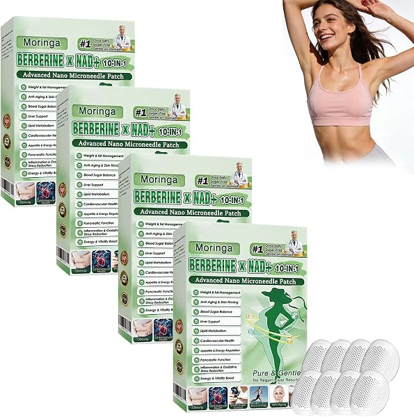 Paquet de 6 Boîtes Moringa X Berberine Patch 10 en 1, Patch Nano Microneedle Minceur, Ingrédients Naturels, Facile à Appliquer, Invisible Sous les Vêtements, Idéal pour Homme et Femme (4 Boîtes) - 1