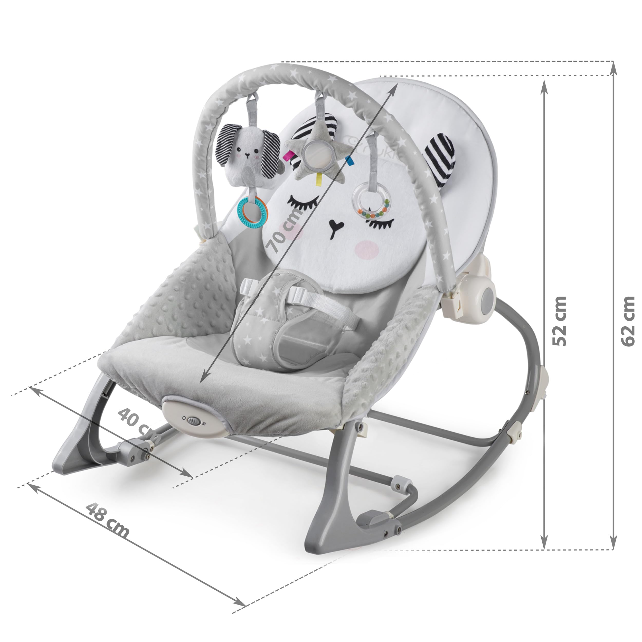 Nukido Sdraietta Neonati - Dondolino con Vibrazione e Giochi - Piedini Antiscivolo - fino a 18 kg Grigio