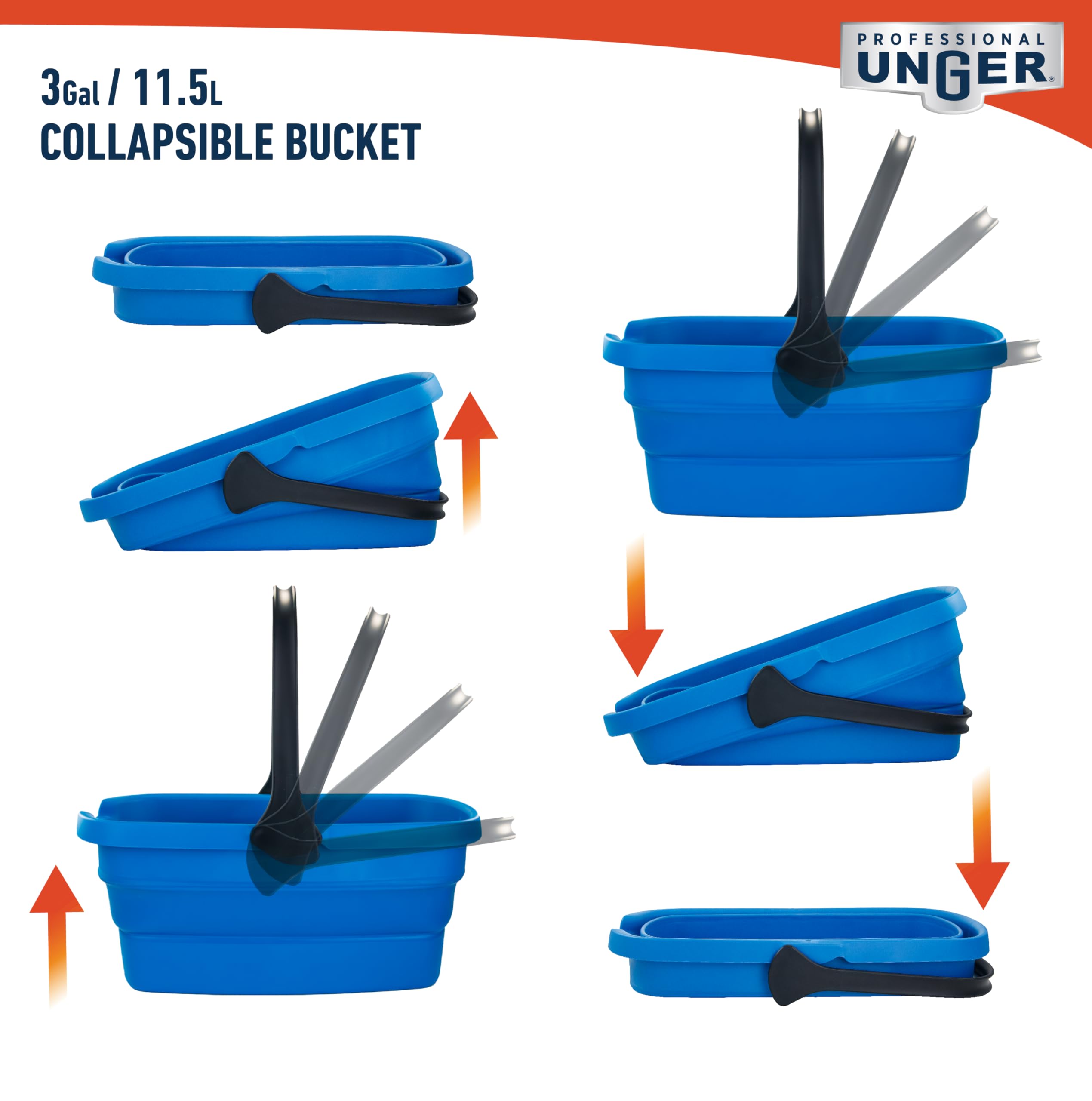 Unger Seau Pliable Professionnel de 3 gallons pour Le Nettoyage, Le Lavage et Le Rangement