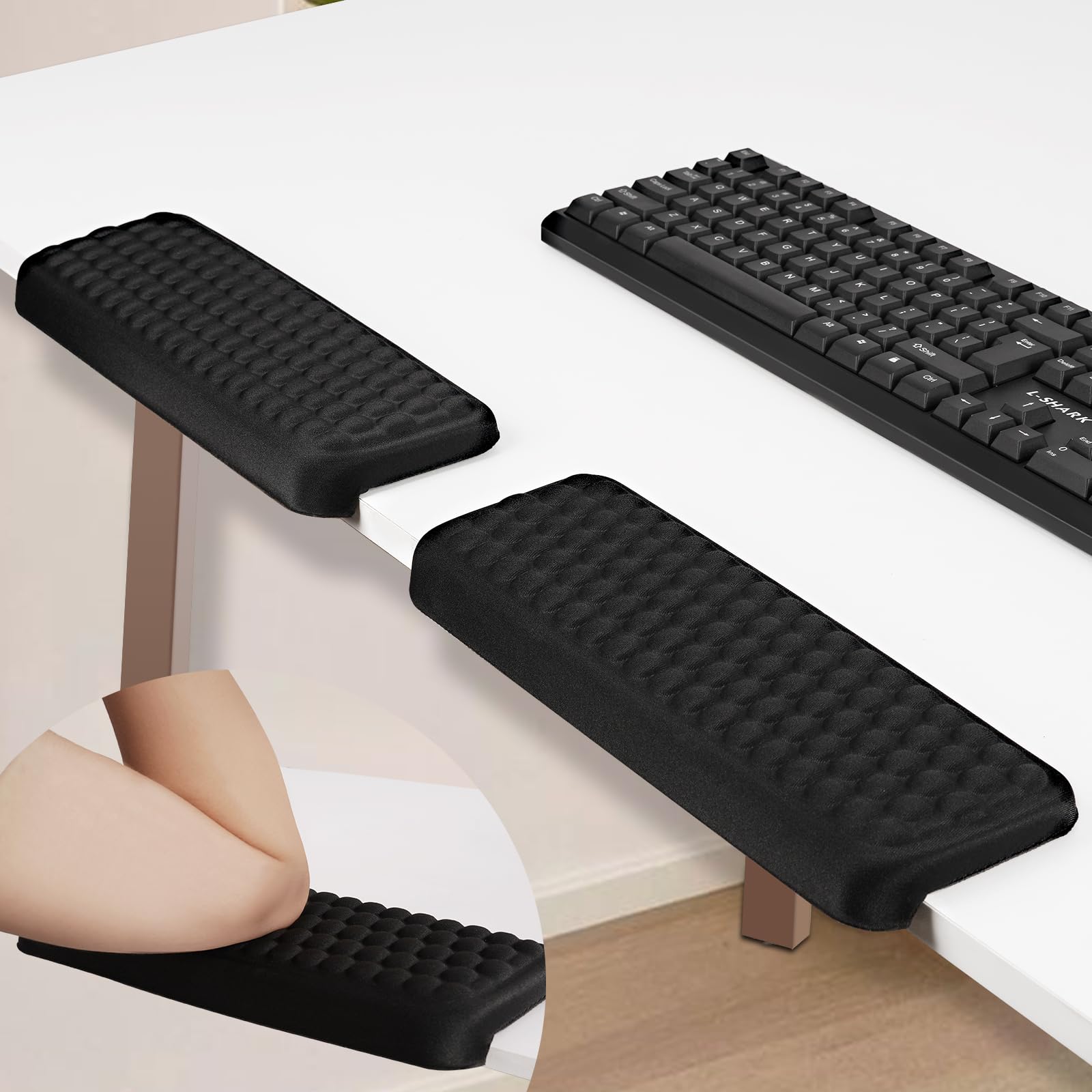 L-Shaped Desk Edge Cushion 2-Piece Keyboard Wrist Rest Computer Ergonomic Elbow Pads for Long Hours of Work Gaming