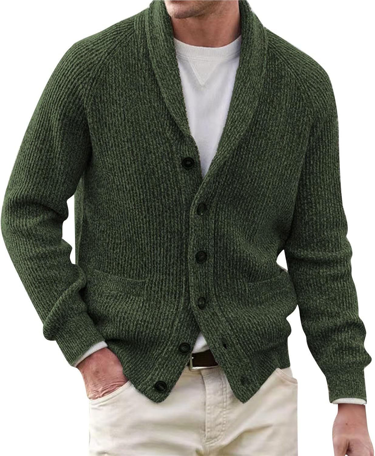 Ymosrh Men's Cardigan Sweaters, Long Sleeve Button Up Shawl Collar Fall Winter Ribbed Knit Sweater Coat with, M-4XL