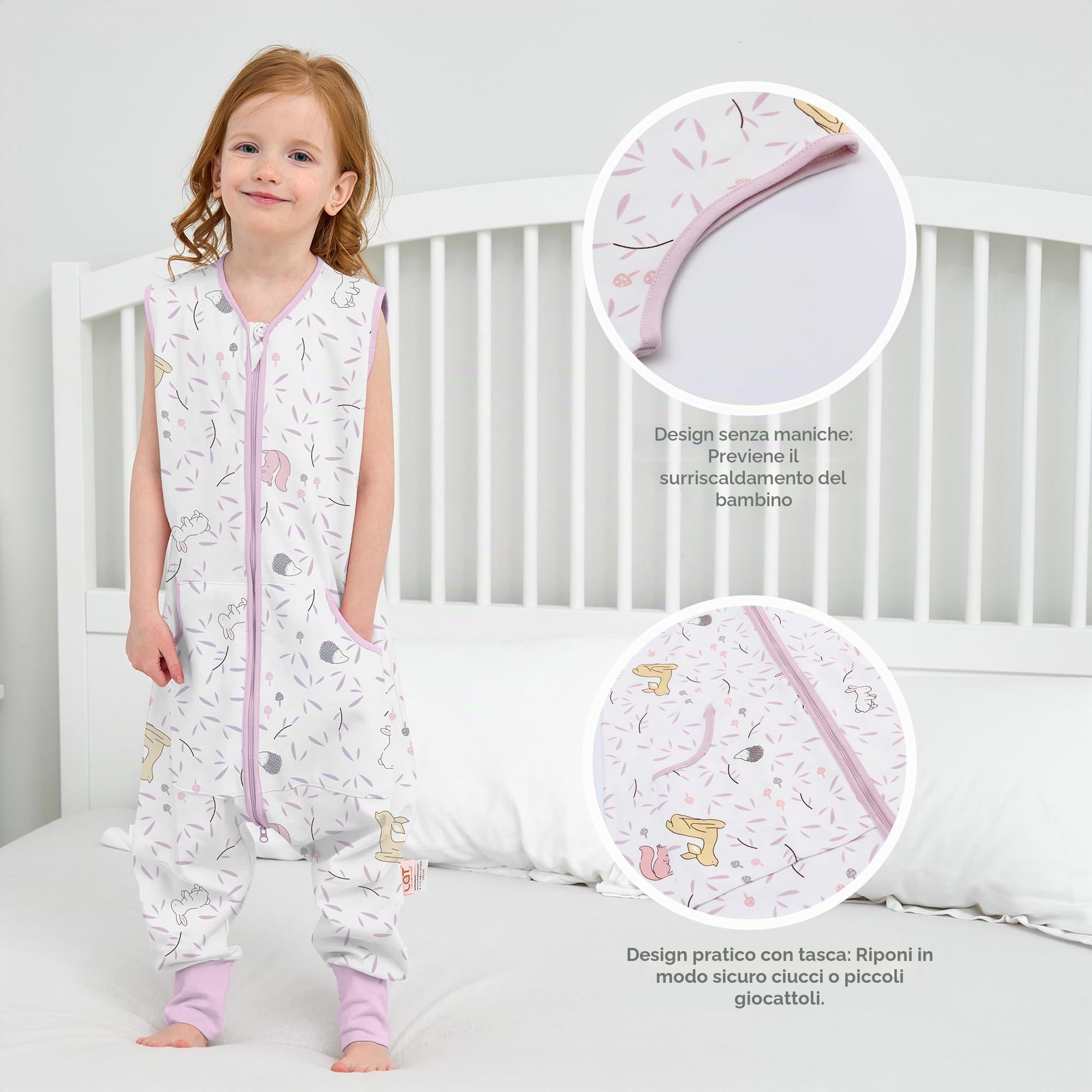 LAT Sacco Nanna Estivo per Bambini, 2 Pezzi Sacchi Nanna con Piedini 0.5 TOG, 100% Cotone Sacco Nanna, Sacco a Pelo Estivo con Tasche per Bambini