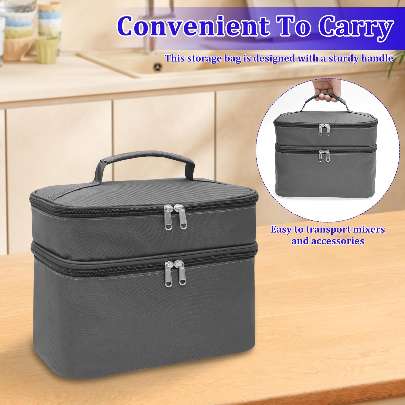Handmixer Aufbewahrungstasche 2 Schichten Handheld Organizer mit Griff und Doppelten Reißverschlüssen Immersion Blender Tasche ragbare Reise Aufbewahrungstasche Tasche für Mixer Zubehör
