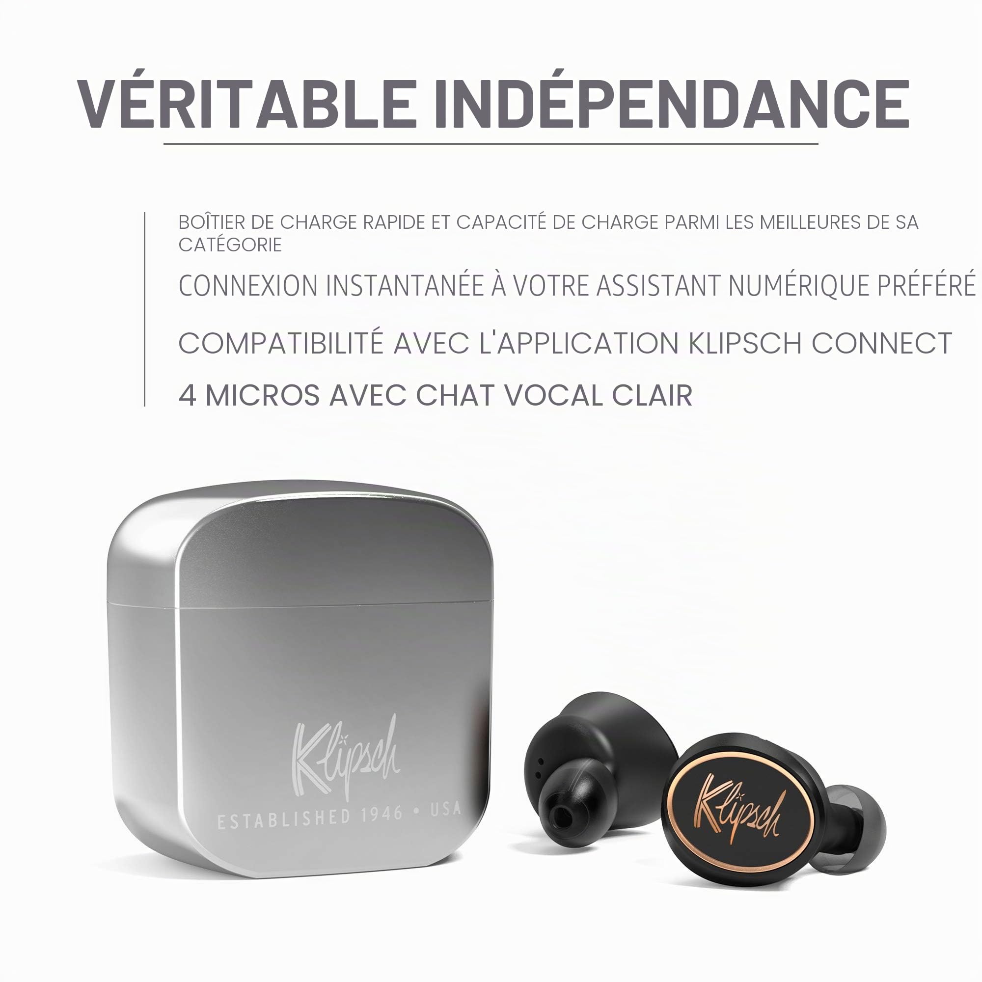 Klipsch T5 True Wireless Écouteurs sans Fil S,M,L Argent