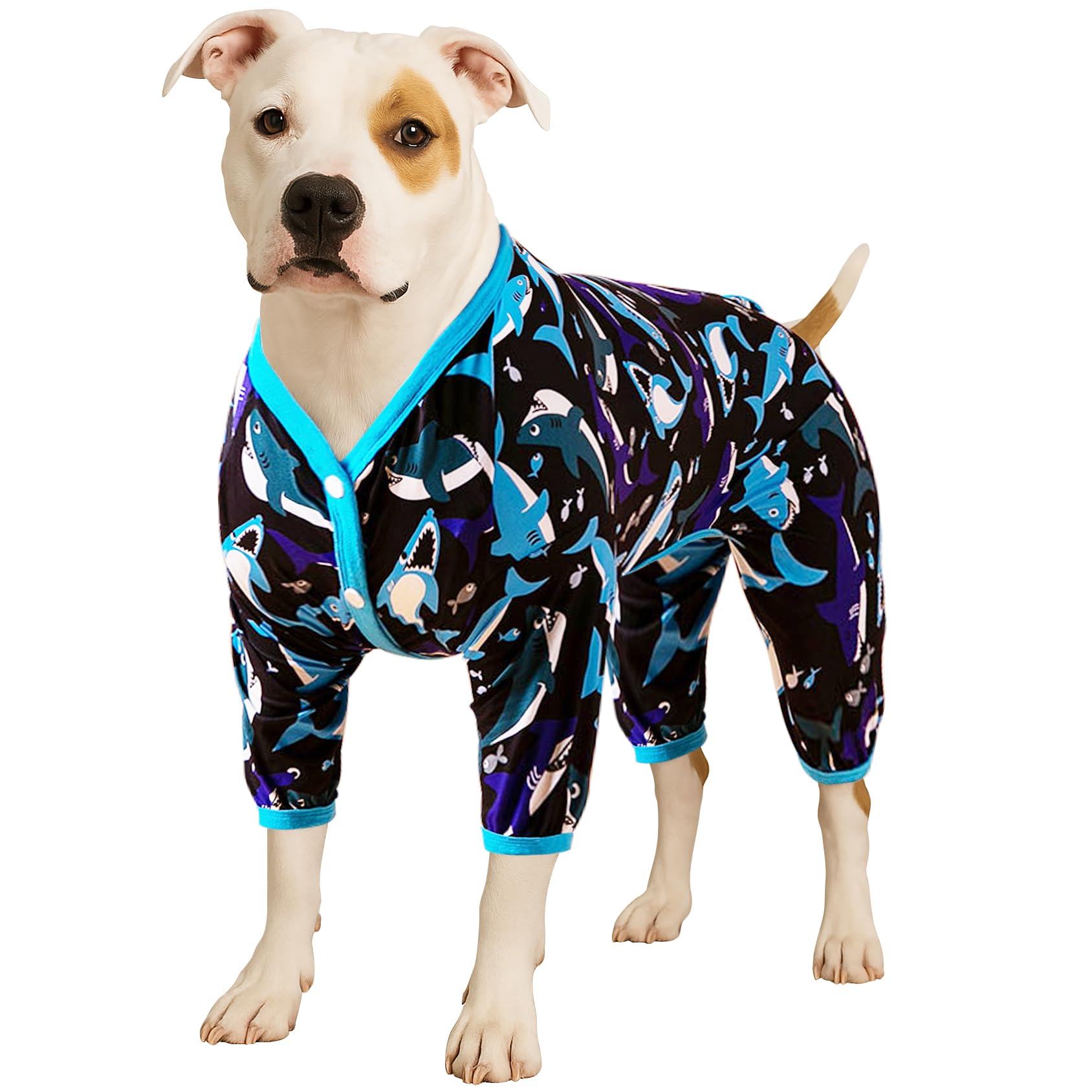LovinPet Dog Pitbull Clothes for Dogs - Pet Anxiety Relief, Anti-Shedding Dog Pajamas, Lightweight Stretchy Fabric, Whale Hello There White Print, Pitbull Pajamas, Pitbull Clothes All Season /3XL