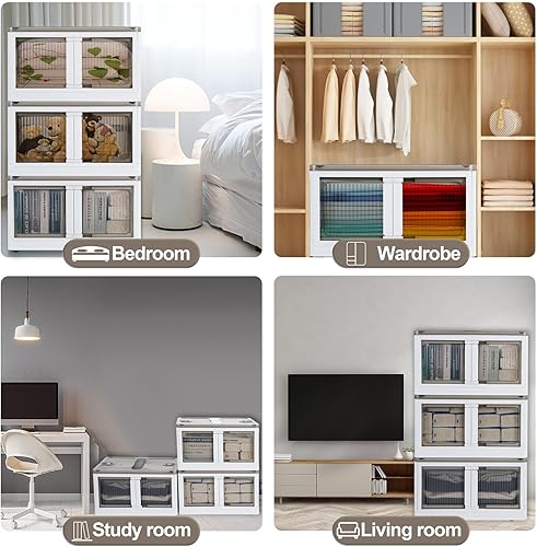 Miniatura 5 de NOCCUR Paquete de 3 contenedores de almacenamiento apilables con tapas, contenedores de plástico blanco de 14.5 galones, contenedores de